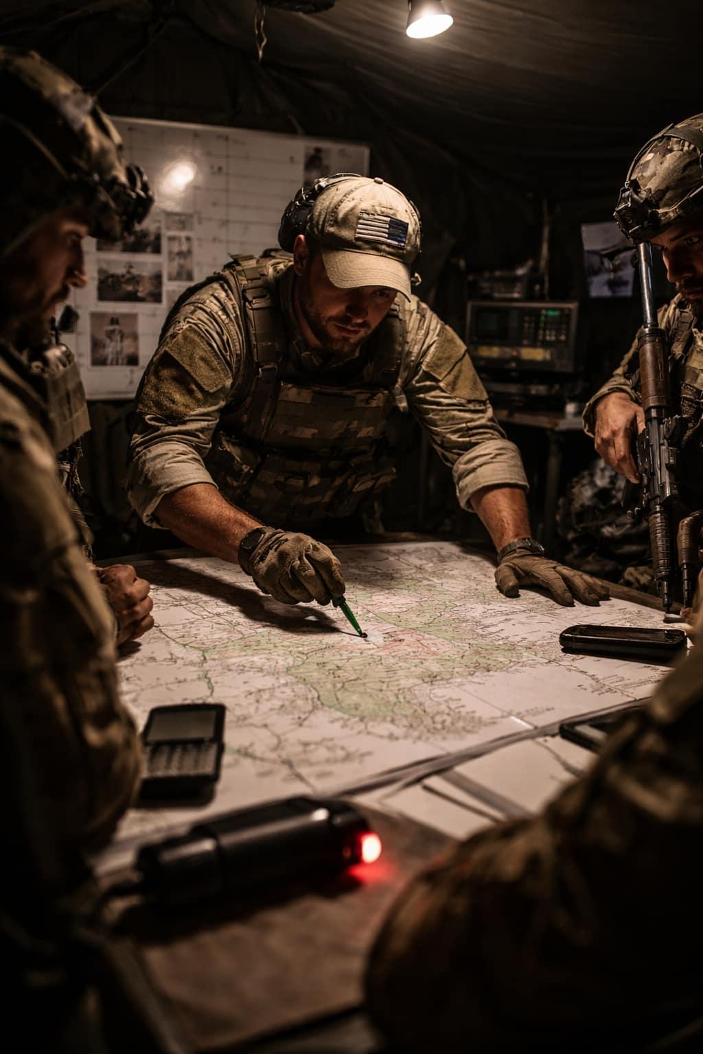 Soldiers at a dark operations table
